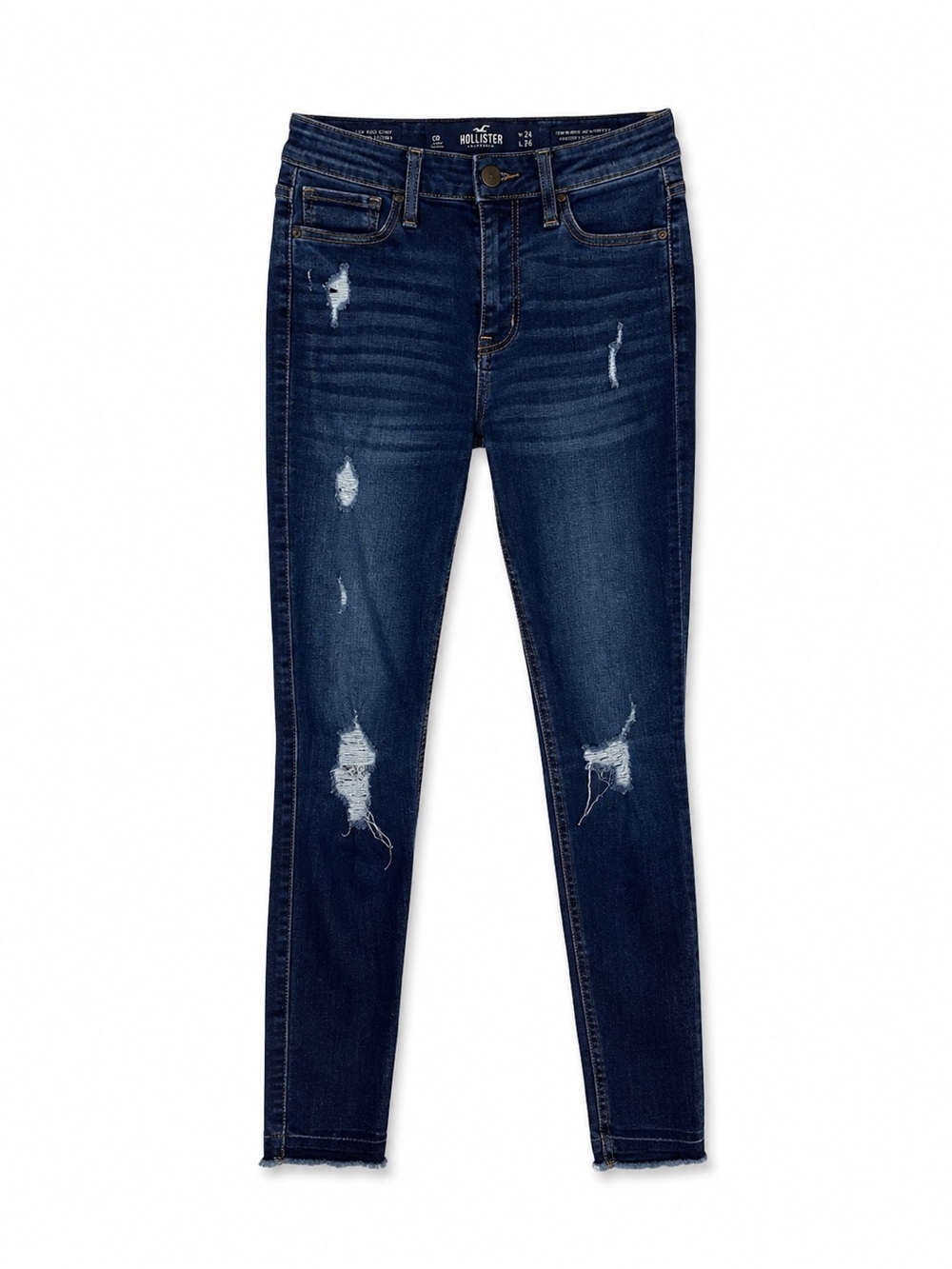 Hollister High Rise Crop Super Skinny Distressed Jeans W24 L26 Dark Wash